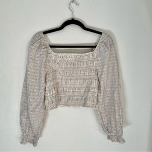 AE Smocked Puff Sleeve Square Neck Blouse